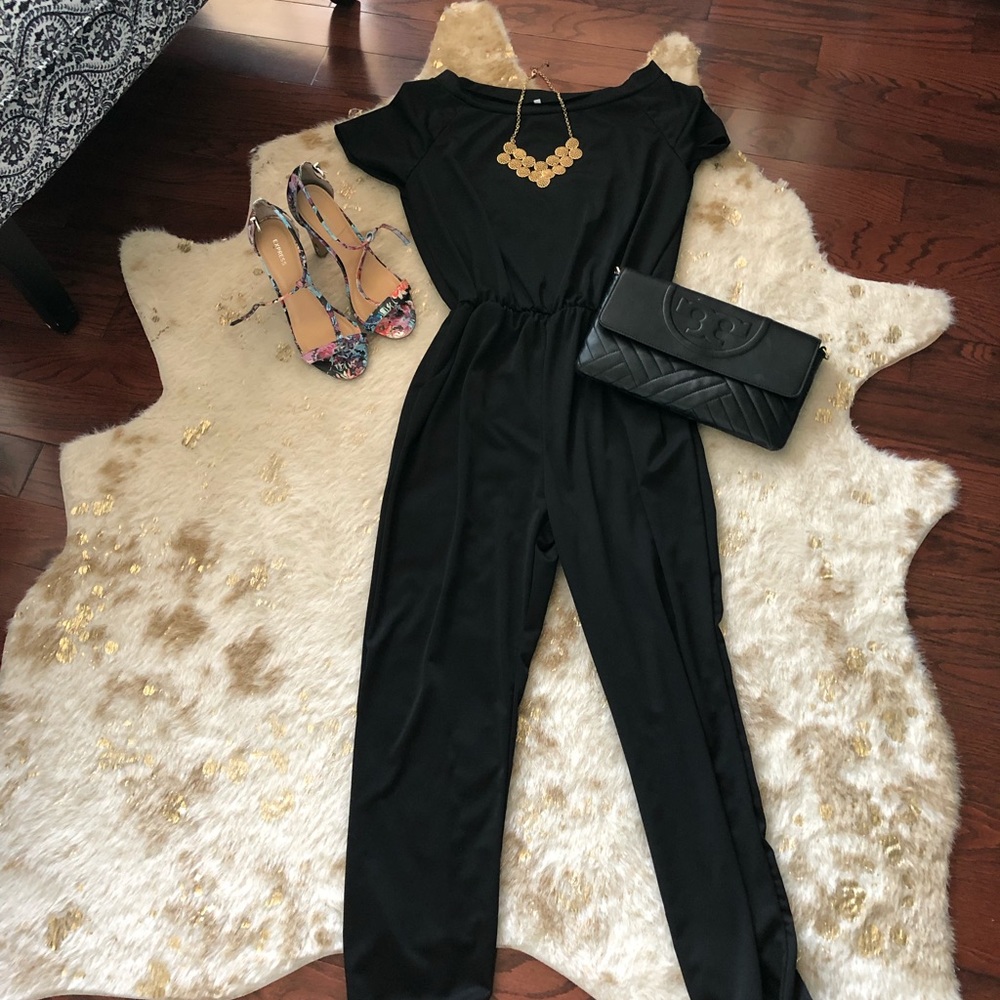 Black off the shoulder jumpsuit, size medium